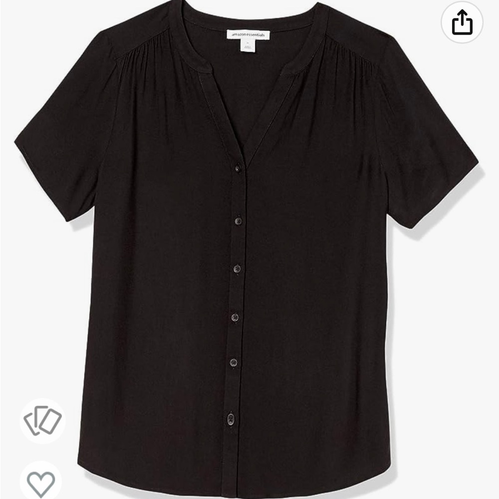 Amazon Essentials Women’s Short Sleeve Woven Blouse - Black- XXL